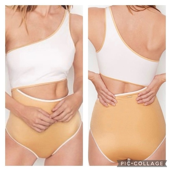 VICTORIA’S SECRET Women’s Essential Cutout One-Piece Swimsuit Gold White Sz XL - Picture 1 of 8